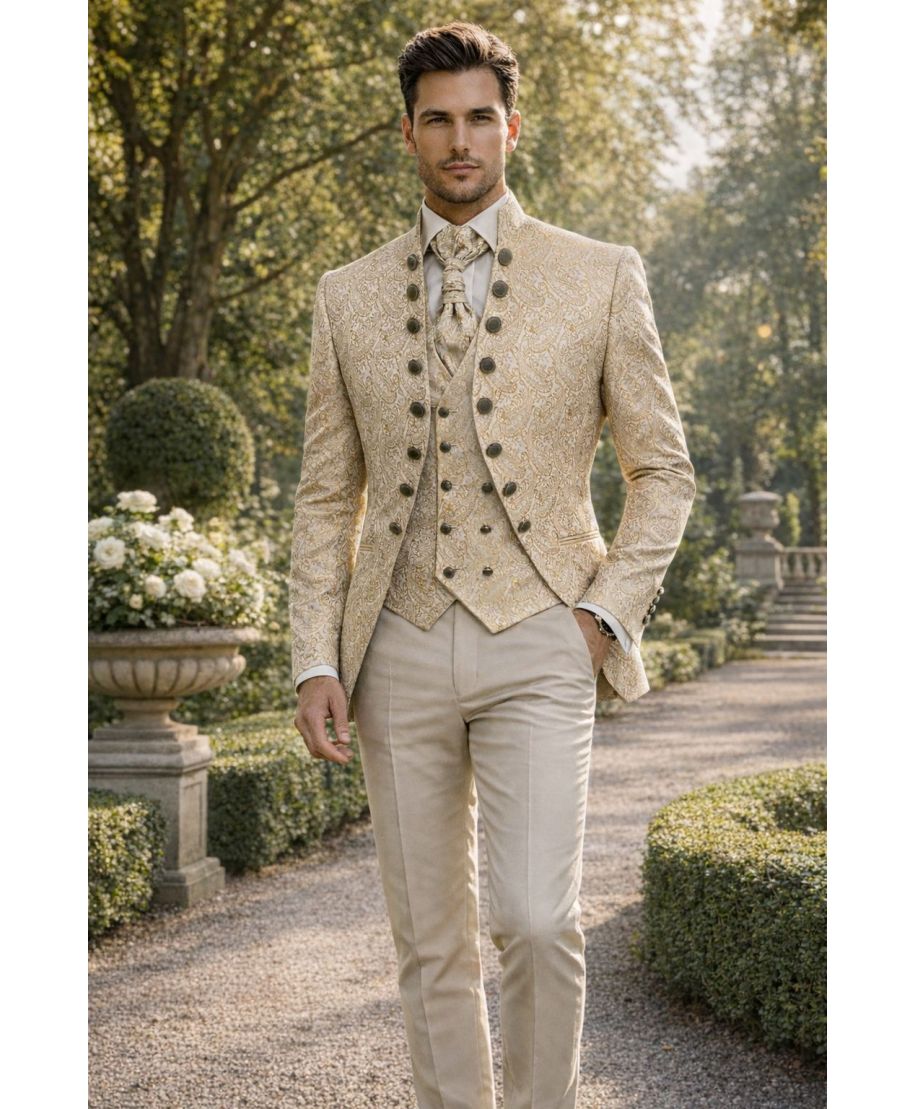 Abito Sposo dorato con gilet, Ruggiero - Abiti e smoking sposo - Gogolfun.it
