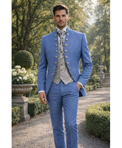 Abito uomo Sposo, Azzurro con gilet, Ruggiero