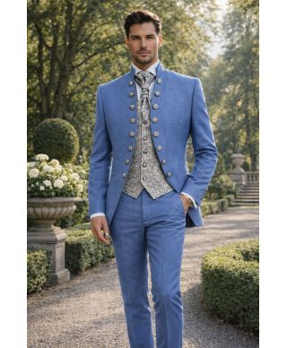Abito uomo Sposo, Azzurro con gilet, Ruggiero - Abiti da sposo economici, smoking sposo - Gogolfun.it