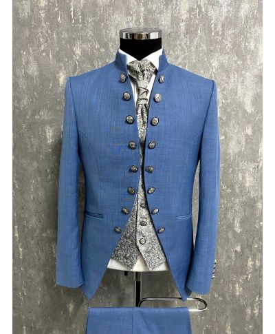 Abito uomo Sposo, Azzurro con gilet, Ruggiero - Abiti da sposo economici, smoking sposo - Gogolfun.it
