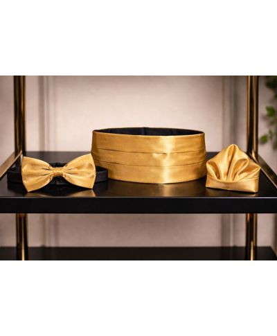 Set da cerimonia - Fascia smoking, papillon e pochette - Oro - Matrimoni e occasioni speciali - Gogolfun.it