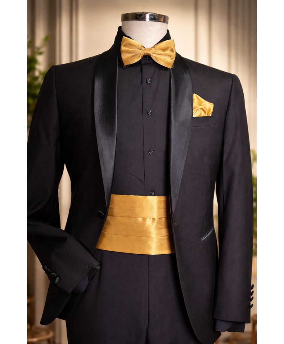 Set da cerimonia - Fascia smoking, papillon e pochette - Oro - Matrimoni e occasioni speciali - Gogolfun.it