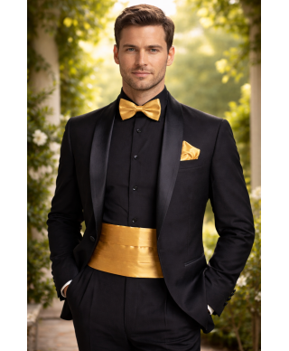 Set da cerimonia - Fascia smoking, papillon e pochette - Oro