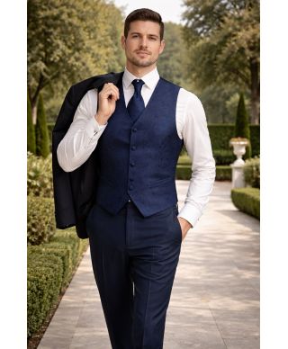 Completo Gilet da cerimonia e cravattone - Blu damascato