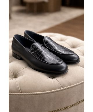 Mocassini neri, artigianali - Cocco - Made in Italy