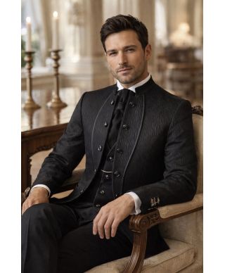 Abito Sposo nero - Collo Coreano, Ruggiero - Abiti e smoking sposo economici - Gogolfun.it