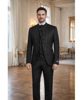 Abito Sposo nero - Collo Coreano, Ruggiero - Abiti e smoking sposo economici - Gogolfun.it