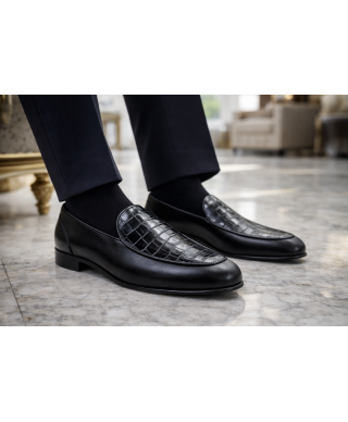 Mocassini neri, artigianali - Cocco - Made in Italy