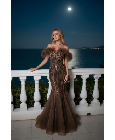 Abito da cerimonia a sirena con le piume - Prometeo - Abiti da testimone, diciottesimo, madre - Gogolfun.it