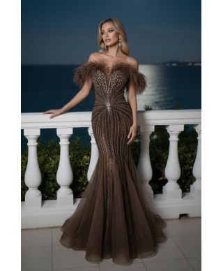 Abito da cerimonia a sirena con le piume - Prometeo - Abiti da testimone, diciottesimo, madre - Gogolfun.it