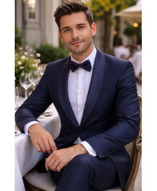 Smoking blu, con rever blu - Tessuto operato