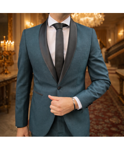 Smoking uomo, verde bottiglia - Rever nero - Made in Italy