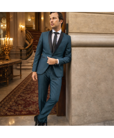 Smoking uomo, verde bottiglia - Rever nero - Made in Italy