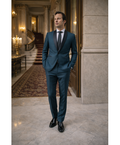 Smoking uomo, verde bottiglia - Rever nero - Made in Italy