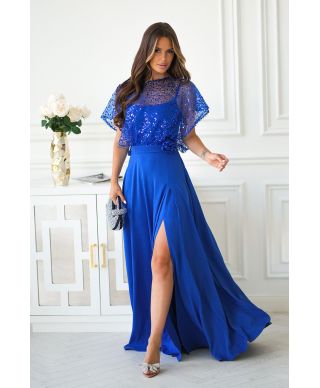 Abito da cerimonia blu cobalto con spalle coperte - Eleonora