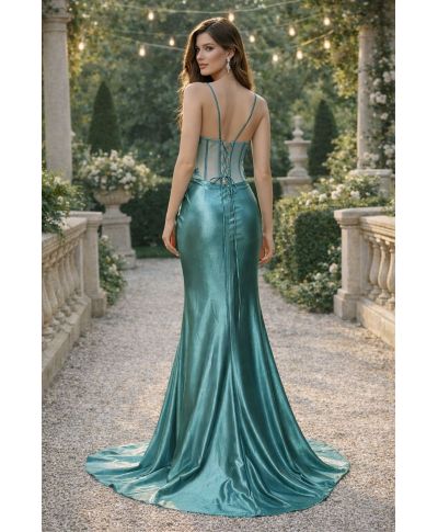 Abito da cerimonia a sirena, verde tiffany - Serena - Abiti da diciottesimo, matrimonio - Gogolfun.it