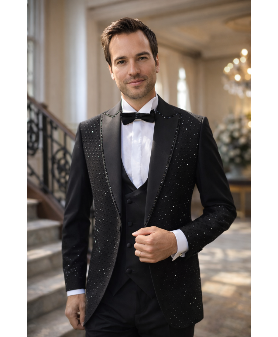 Smoking Uomo Nero con Brillanti - Primero - Diciottesimo e Cerimonie - Gogolfun.it