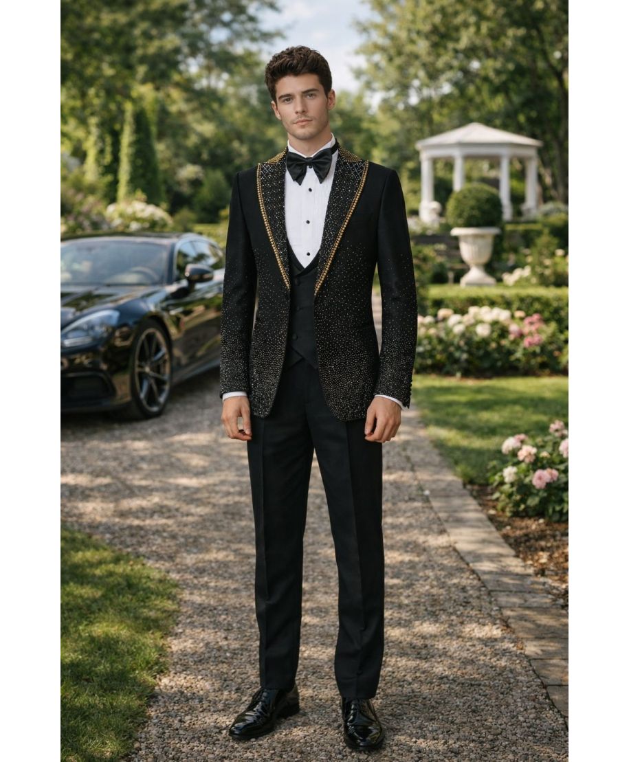 Smoking Uomo Particolare con Strass oro – New York - Diciottesimo e Sposo - Gogolfun.it