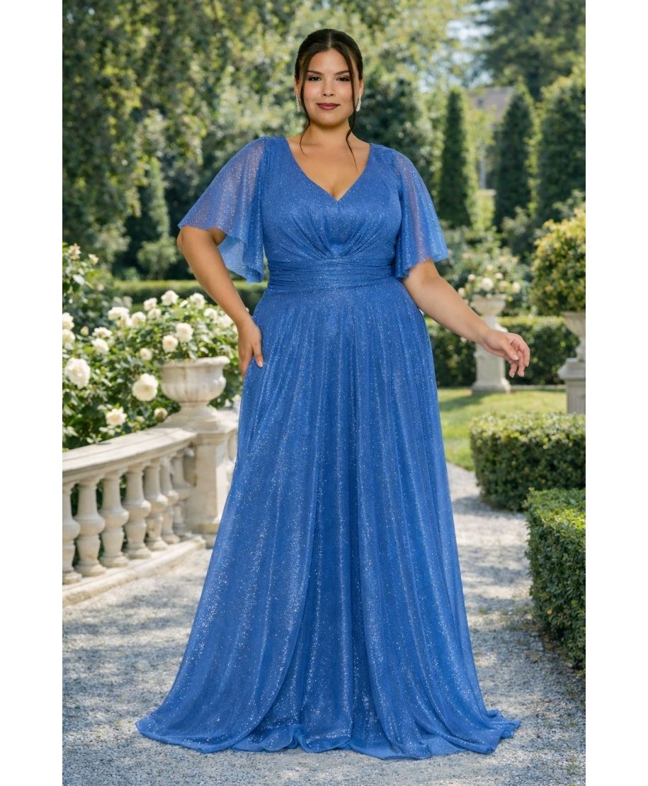 Vestito lungo elegante da cerimonia, azzurro - Sherry - Cerimonia taglie curvy - Gogolfun.it