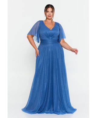 Vestito lungo elegante da cerimonia, azzurro - Sherry - Cerimonia taglie curvy - Gogolfun.it