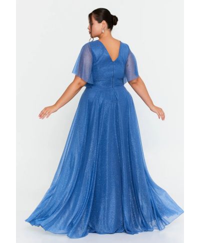 Vestito lungo elegante da cerimonia, azzurro - Sherry - Cerimonia taglie curvy - Gogolfun.it