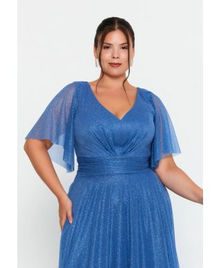 Vestito lungo elegante da cerimonia, azzurro - Sherry - Cerimonia taglie curvy - Gogolfun.it