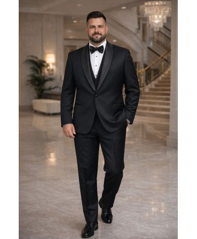 Smoking uomo nero con gilet - Rever ampio - Taglia oversize  - Eolo