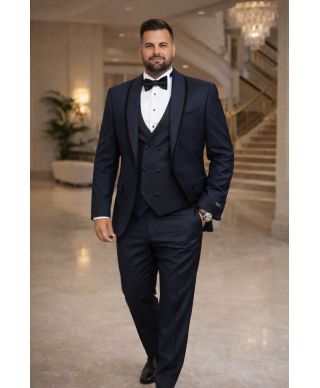 Smoking uomo blu con gilet - Oversize - Modello Eolo