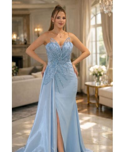 Abito da cerimonia azzurro con coda - Galata - Abiti da invitata, testimone, diciottesimo - Gogolfun.it