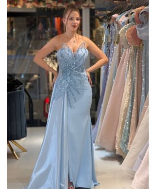 Abito da cerimonia azzurro con coda - Galata - Abiti da invitata, testimone, diciottesimo - Gogolfun.it