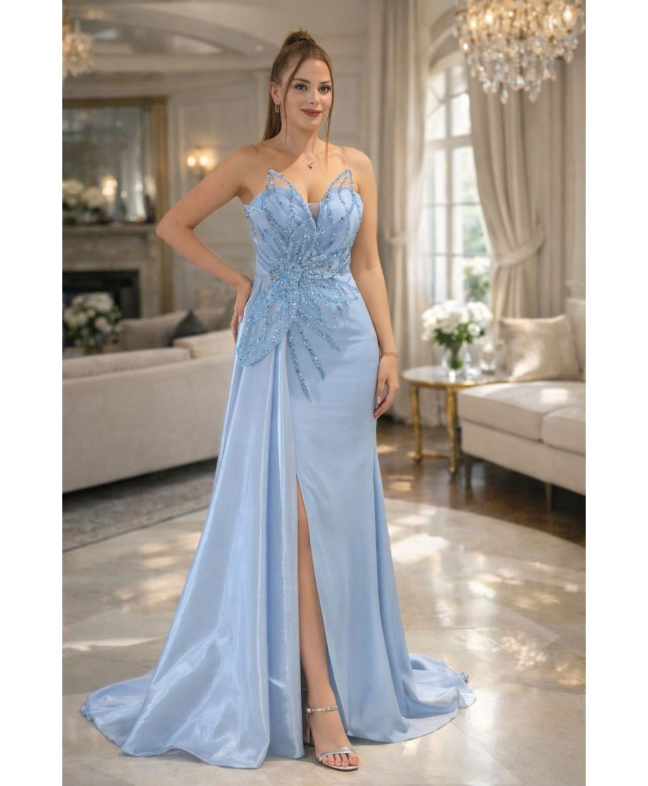 Abito da cerimonia azzurro con coda - Galata - Abiti da invitata, testimone, diciottesimo - Gogolfun.it