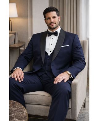 Smoking uomo con gilet blu, Romanic - Taglia comoda