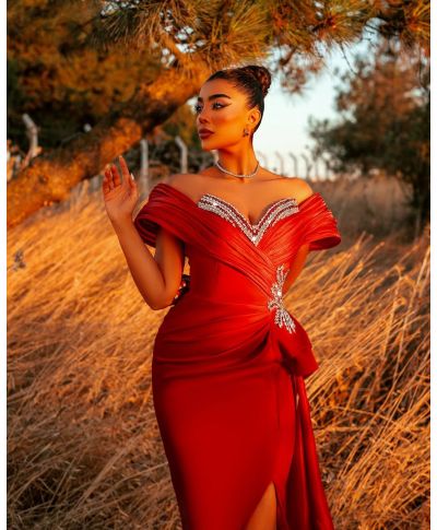 Vestito a sirena da cerimonia, rosso - Olga - Vestiti rossi da cerimonia - Gogolfun.it