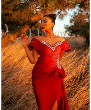 Vestito a sirena da cerimonia, rosso - Olga - Vestiti rossi da cerimonia - Gogolfun.it