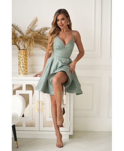 Vestito mini menta glitter con gonna svasata – Sofia