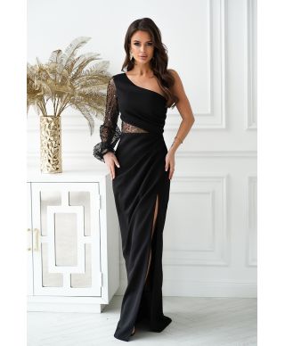 Vestito lungo monospalla, nero - Mimi