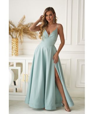 Abito lungo da sera menta con corsetto e tasche – Ravenna