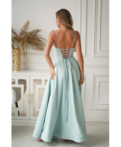 Abito lungo da sera menta con corsetto e tasche – Ravenna