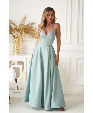 Abito lungo da sera menta con corsetto e tasche – Ravenna