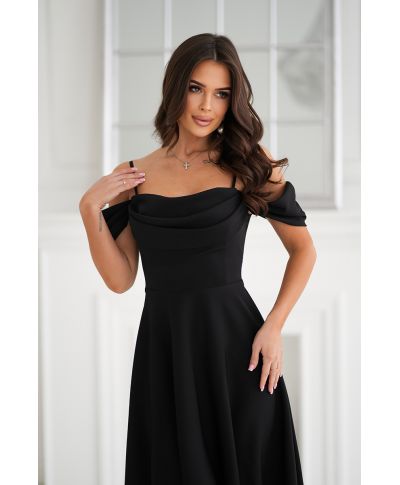 Abito midi elegante in Raso - Scollo Morbido - Manichette cadenti