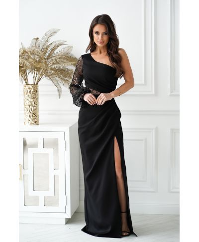 Vestito lungo monospalla, nero - Mimi