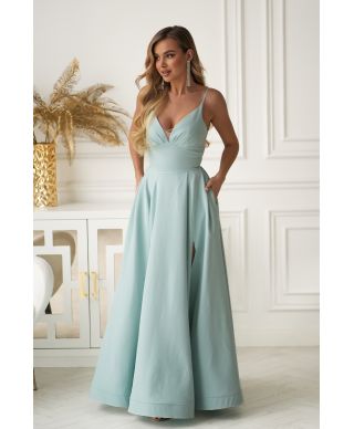 Abito lungo da sera menta con corsetto e tasche – Ravenna