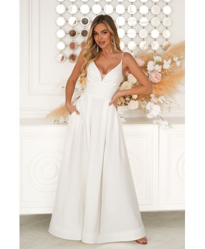 Vestito lungo elegante ecru con allacciatura a corsetto - Ravenna