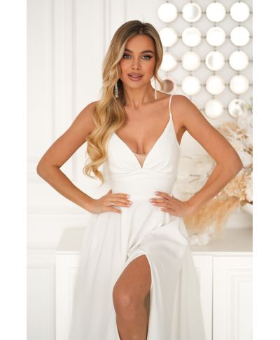 Vestito lungo elegante ecru con allacciatura a corsetto - Ravenna