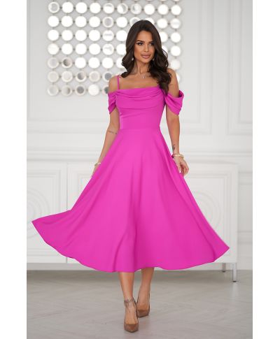 Abito midi elegante in Raso - Scollo Morbido e Spalline scorrevoli