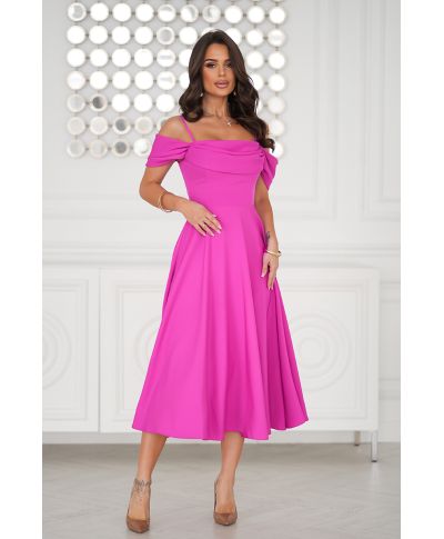 Abito midi elegante in Raso - Scollo Morbido e Spalline scorrevoli