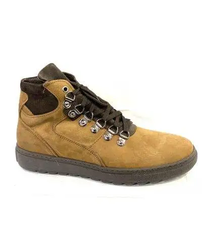 Scarponcino uomo, pelle con lacci in camoscio beige - Vera pelle, Made in Italy