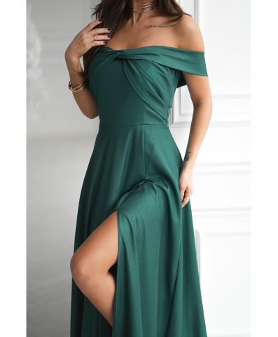 Vestito lungo verde elegante - Spacco laterale – Perfetto per matrimoni e serate di gala