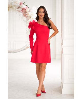 Abito monospalla - Corto - Fiore 3D - Gonna Svasata - Eleganza moderna per Eventi Speciali