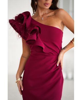 Tubino corto mono spalla bordeaux - Piuma